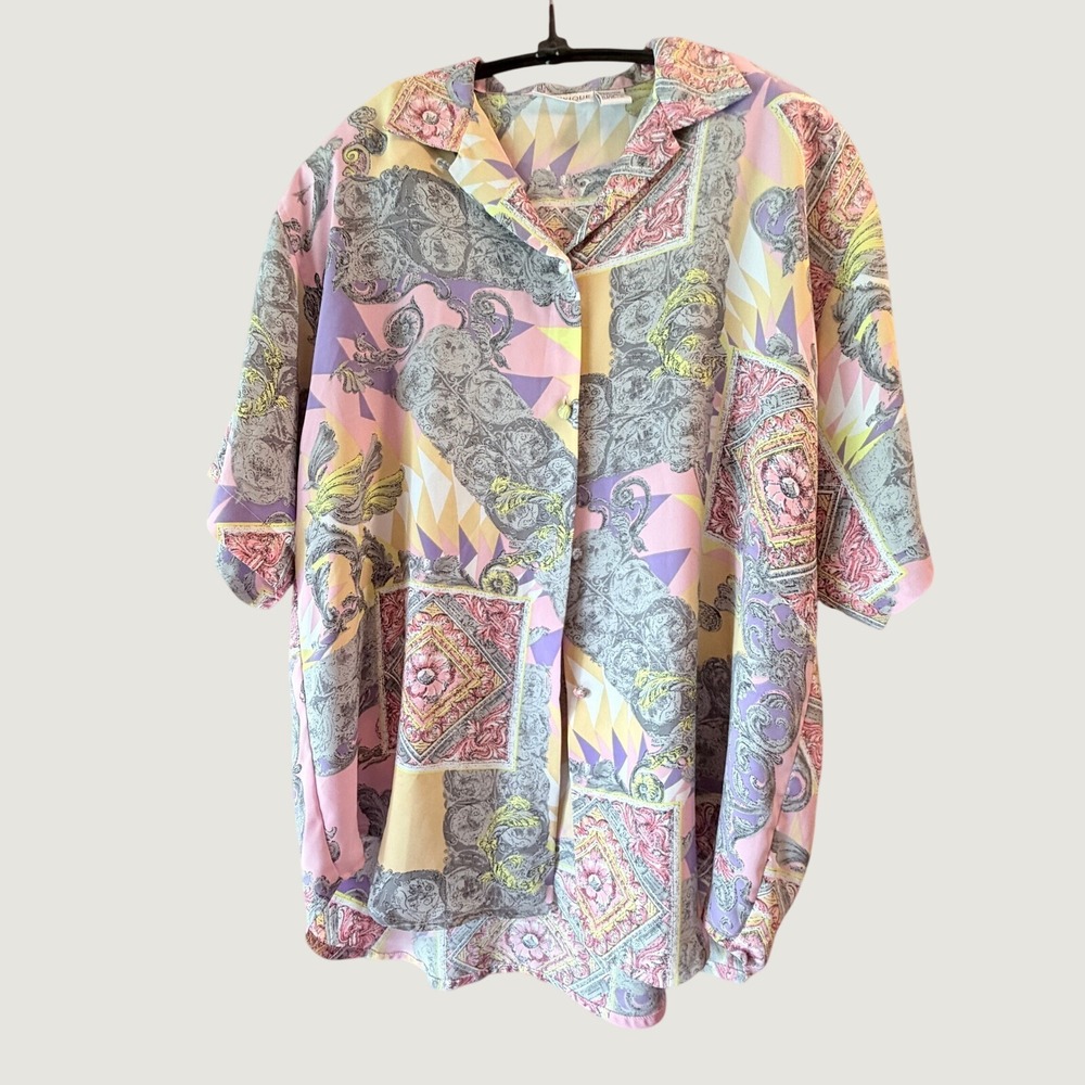 Vintage‎ Martinique Pastel Baroque Geometric Shirt Oversized Women L XL Unisex M